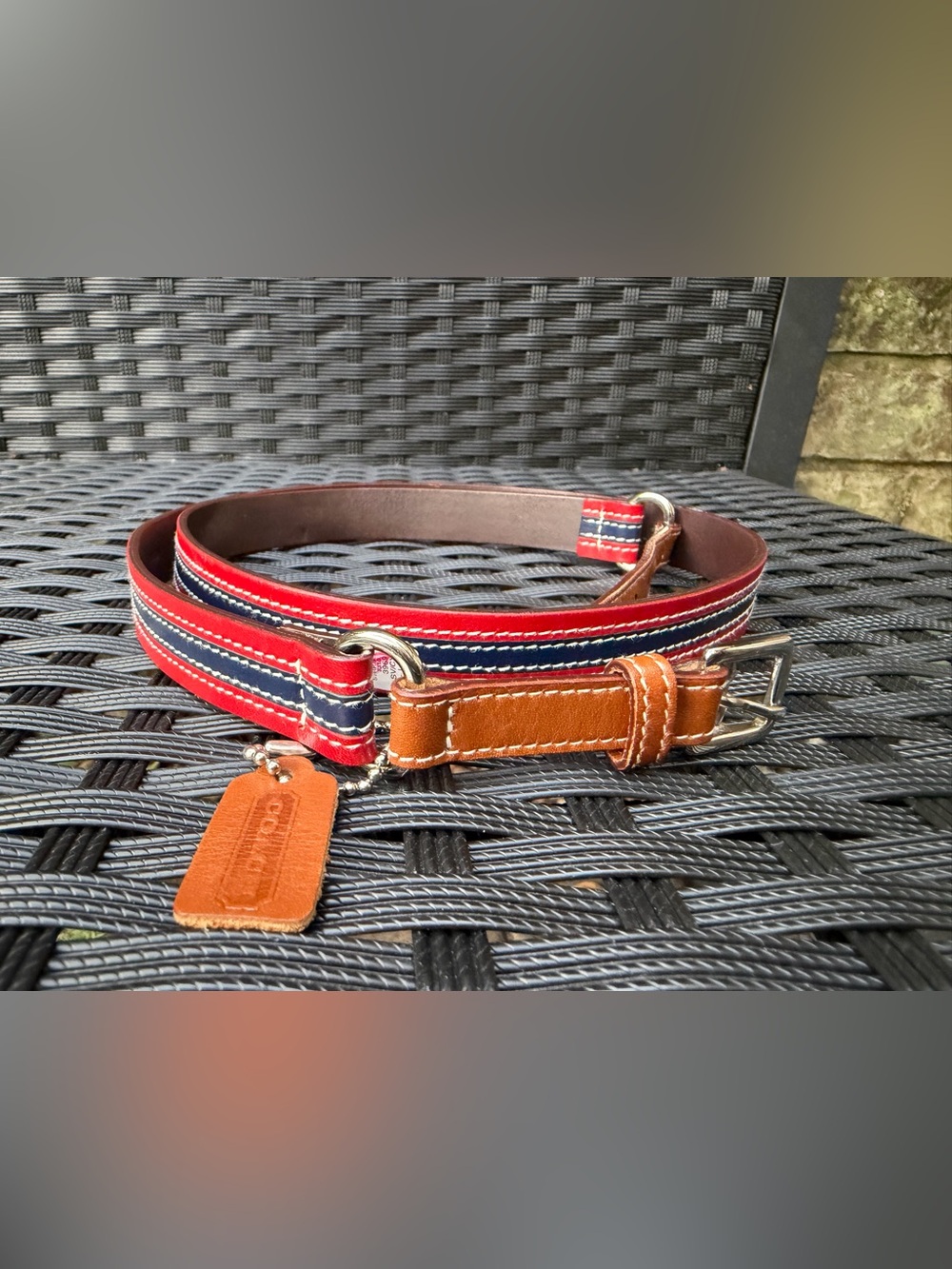 Vintage Coach Leather Belt Large  Made in Italy Red Navy Brown 37”